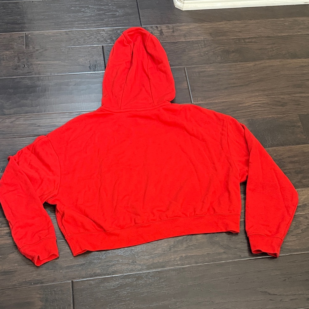 Nike Red Cropped Hoodie with White Swoosh - Picture 5 of 10